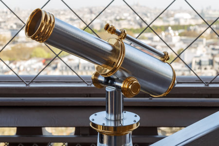 Paris, France, March 30 2017: Eiffel Tower telescope overlooking for Parisのeditorial素材
