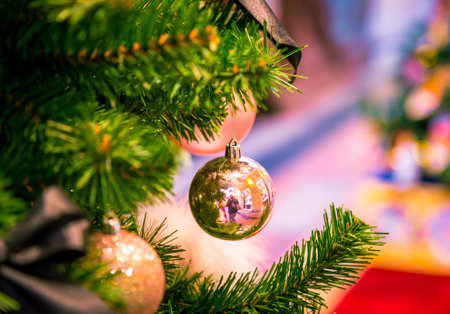 Traditional christmas or new year decorated fir tree