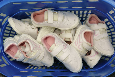 Moscow, Russia, October 10, 2018: Sport shoes display in shopping mall at shopping cartのeditorial素材