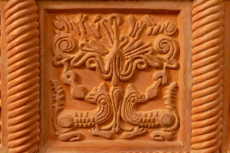 Traditional russian ornament on clay oven tilesの写真素材