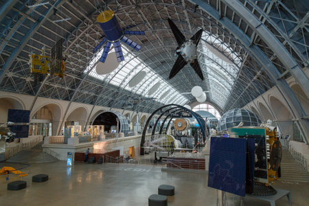 Moscow, Russia - November 28, 2018: Interior of the Space pavilion at VDNH