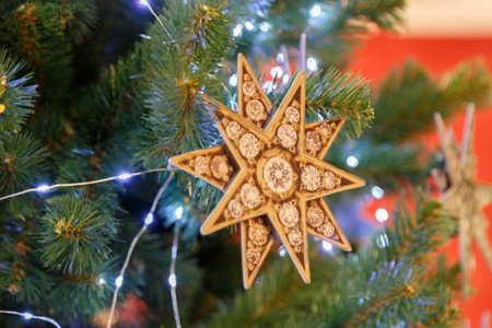 Traditional christmas or new year decorated fir tree