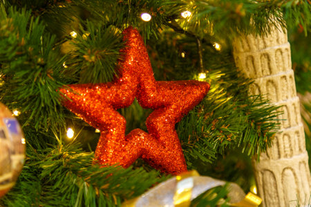 Traditional christmas or new year decorated fir tree