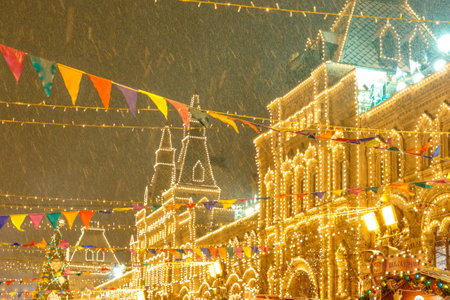 Moscow, Russia, December 4, 2018: Moscow decorated for New Year and Christmas holidays. GUM fair on Red Squareのeditorial素材