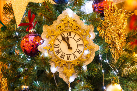 Traditional christmas or new year decorated fir tree