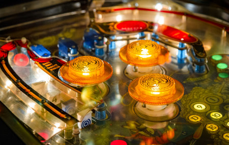 Budapest, Hungary - March 25, 2018: Pinball museum. Pinball table close up view of vintage machine
