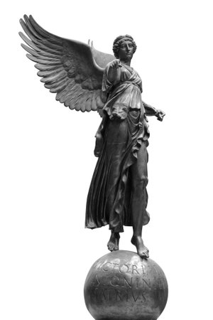 Beautiful young woman angel statue isolated on white backgroundの写真素材