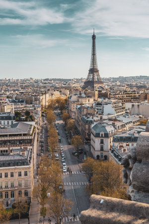 Beautiful panoramic view of Paris from the roof of the Triumphal Arch. Champs Elysees and the Eiffel Towerの写真素材
