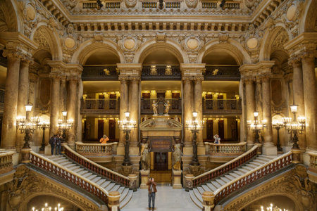 Paris, France, March 31 2017: Interior view of the Opera National de Paris Garnier, France. It was built from 1861 to 1875 for the Paris Opera houseのeditorial素材