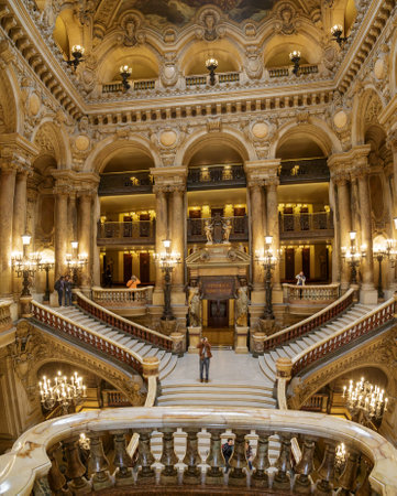 Paris, France, March 31 2017: Interior view of the Opera National de Paris Garnier, France. It was built from 1861 to 1875 for the Paris Opera houseのeditorial素材