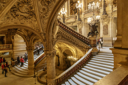 Paris, France, March 31 2017: Interior view of the Opera National de Paris Garnier, France. It was built from 1861 to 1875 for the Paris Opera houseのeditorial素材