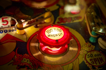 Budapest, Hungary - March 25, 2018: Pinball museum. Pinball table close up view of vintage machineのeditorial素材
