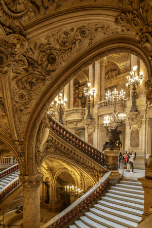 Paris, France, March 31 2017: Interior view of the Opera National de Paris Garnier, France. It was built from 1861 to 1875 for the Paris Opera houseのeditorial素材