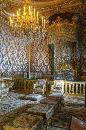 Paris, France, March 31, 2017: Fontainebleau Palace interiors. The Throne Room. Chateau was one of the main palaces of French kingsのeditorial素材