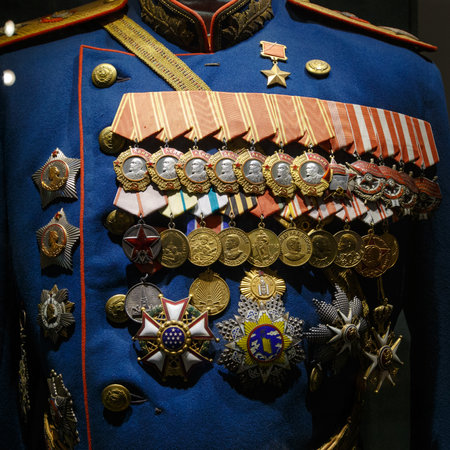 Moscow, Russia - January 23, 2019: Central Armed Forces Museum. Different awards, orders and medals...