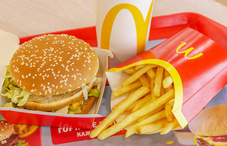 Moscow, Russia, February 12 2019: Big Mac hamburger menu in McDonaldのeditorial素材