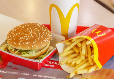 Moscow, Russia, February 12 2019: Big Mac hamburger menu in McDonaldのeditorial素材