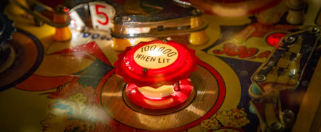 Budapest, Hungary - March 25, 2018: Pinball game museum. Pinball machine table close up view of...