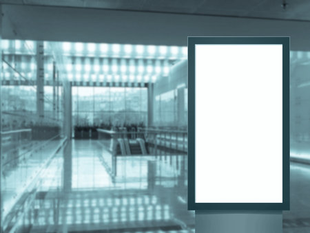 Digital media blank white screen modern panel, signboard for advertisement design in airpost, gallery. Mockupの写真素材