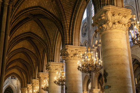 Paris, France, March 27, 2017: Interior of the Notre Dame de Paris. The cathedral of Notre Dame is one of the top tourist destinations in Parisのeditorial素材