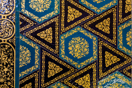 Texture of ceramic tiles in oriental East style. Turkish ceramic tiles lined on the wall. Old...