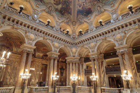 Paris, France, March 31 2017: Interior view of the Opera National de Paris Garnier, France. It was built from 1861 to 1875 for the Paris Opera houseのeditorial素材