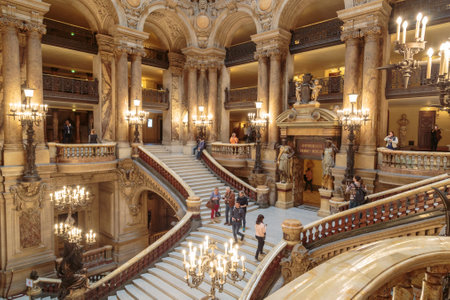 Paris, France, March 31 2017: Interior view of the Opera National de Paris Garnier, France. It was built from 1861 to 1875 for the Paris Opera houseのeditorial素材