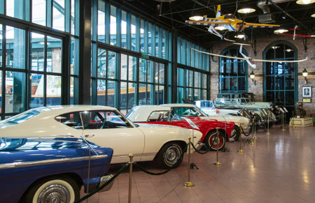 Istanbul, Turkey, 23 March 2019: Classic cars in Rahmi M. Koc Industrial Museum. Koc museum has one of the biggest auto vehicles collection in Turkey. Hall of vintage nostalgic antique autos exhibitedのeditorial素材