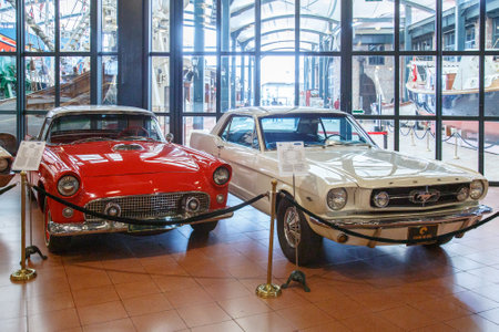Istanbul, Turkey, 23 March 2019: Classic cars in Rahmi M. Koc Industrial Museum. Koc museum has one of the biggest auto vehicles collection in Turkey. Hall of vintage nostalgic antique autos exhibitedのeditorial素材