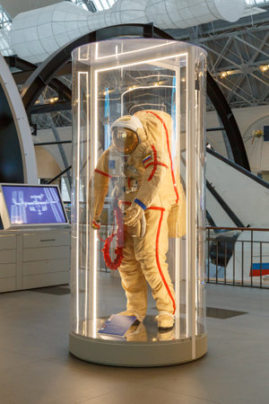 Moscow, Russia - November 28, 2018: Russian astronaut spacesuits in Moscow space museum that was specially developed for space vehicle missionsのeditorial素材