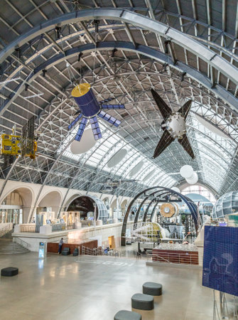 Moscow, Russia - November 28, 2018: Interior exhibition in the Space pavilion at VDNH. Modern museum of russian cosmos explorationのeditorial素材