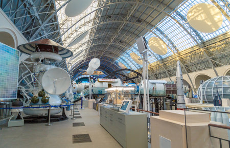 Moscow, Russia - November 28, 2018: Interior exhibition in the Space pavilion at VDNH. Modern museum of russian cosmos explorationのeditorial素材