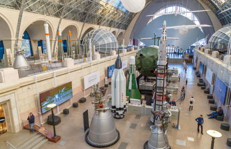 Moscow, Russia - November 28, 2018: Interior exhibition in the Space pavilion at VDNH. Modern museum of russian cosmos explorationのeditorial素材