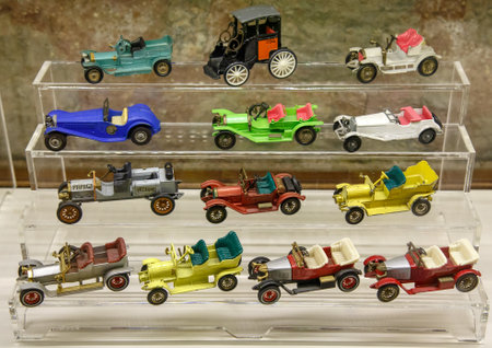 Istanbul, Turkey, 23 March 2019: Collections of various car miniature model at same scale. Some of them are scarce and the models become collectors. Rahmi M. Koc Industrial Museumのeditorial素材