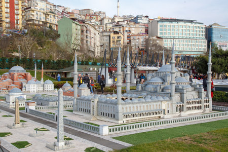 Istanbul, Turkey - March 23, 2019: Miniaturk is a miniature park in Istanbul, Turkey. The park contains 122 models. Panoramic view of Miniaturkのeditorial素材