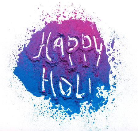 Abstract colorful Happy Holi background. Color vibrant powder isolated on white. Dust colored splash texture.の写真素材