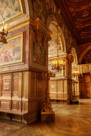 Fontainebleau, France, March 30, 2017: Room interior in palace Chateau de Fontainebleau which used to be a royal chateau castle, now a national museum and a UNESCO World Heritage Siteのeditorial素材