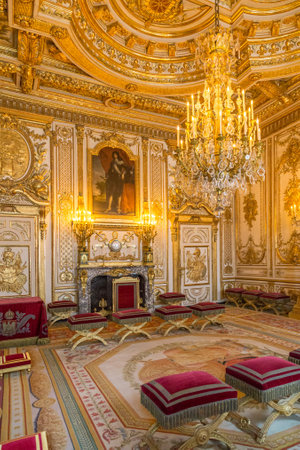 Fontainebleau, France, March 30, 2017: Fontainebleau Palace room interiors. Chateau was one of the main castles of French kings national museum and a UNESCO World Heritage Siteのeditorial素材