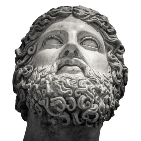 Head and shoulders detail of the ancient sculpture