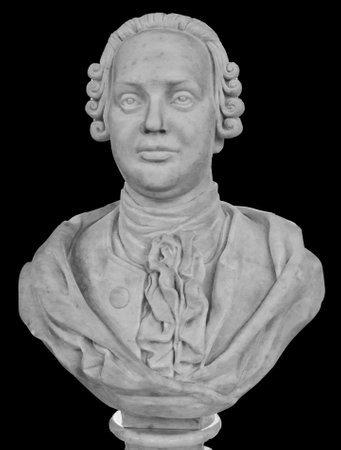 Moscow, Russia, 23 October 2019: The monument, a bust to the Russian scientist Lomonosov Mikhail Vasilyevich, is established in Tsaritsynoのeditorial素材