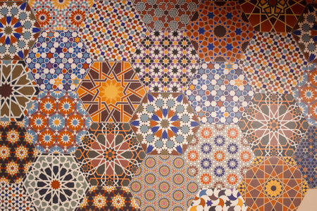 Ceramic tiles texture and background, hexagonal patternsの写真素材