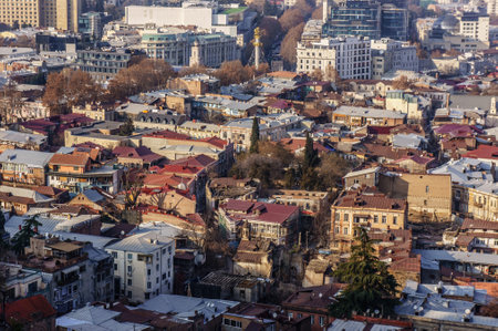 Tbilisi, Georgia - December 31 2019: View of the roofs of houses in the center of Tbilisi. Old city and tiled roofs in Georgiaのeditorial素材