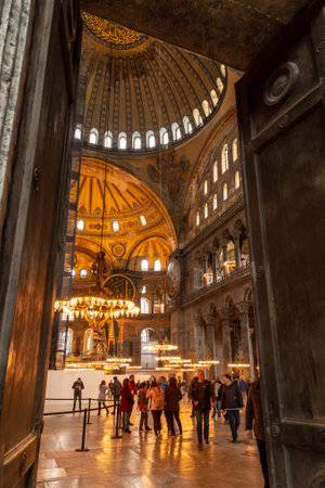 Istanbul, Turkey, March 21 2019: Interior of the Hagia Sophia, Ayasofya. It is former Greek Orthodox Christian patriarchal cathedral, later an Ottoman imperial mosque and now a museum in Istanbulのeditorial素材