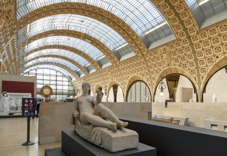 Paris, France - March 28, 2017: Interior view of Museum Orsay in Paris. Musee dOrsay houses the largest collection of impressionist and post-Impressionist masterpieces in the worldのeditorial素材