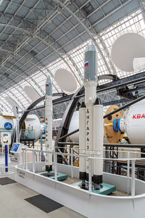 Moscow, Russia - November 28, 2018: Space museum. Inside The Cosmonautics and Aviation Centre in the Cosmos pavilion of VDNH. Aircraft exhibition. Rocket scienceのeditorial素材