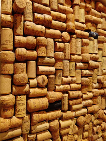 Saint-Petersburg, RUSSIA - March 25, 2021 : Wine corks background. Closeup pattern background of...