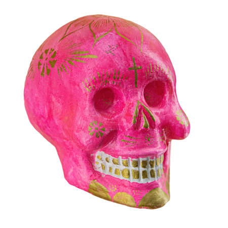 Typical Mexican skull painted isolated on white background. Dia de los muertos. Creative and minimal...
