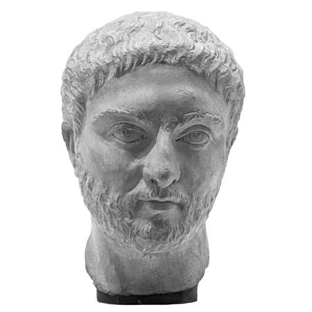Gypsum copy of ancient statue man with beard head isolated on white background. Plaster sculpture...