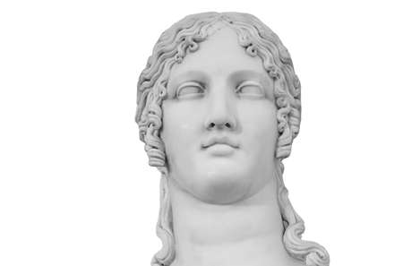 Gypsum copy of ancient statue Helen of Troy isolated on white background. Plaster sculpture woman...