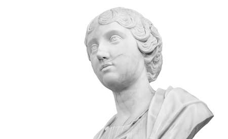 Gypsum copy of ancient statue Roman empress Faustina the younger head isolated on white background. Plaster sculpture woman faceの写真素材
